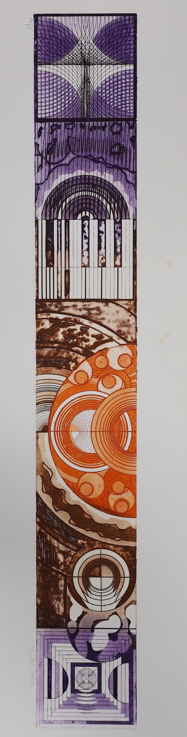 Walter Hoyle (1922-2009), two linocuts, Jesus College, Cambridge and Abstract designs, both signed and initialled AP, overall 87 x 68cm and 25 x 79cm